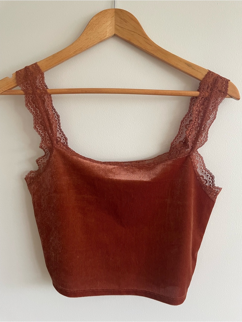 Lace-Trim Velvet Cropped Tank Top - Rust